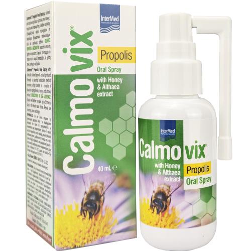 Intermed Calmovix Propolis Oral Spray Συμπλήρωμα Διατροφής σε Μορφή Spray με Πρόπολη, Μέλι & Εκχύλισμα Αλθαίας για την Ανακούφιση του Πονόλαιμου & των Συμπτωμάτων του Κοινού Κρυολογήματος με Γεύση Μέλι 40ml